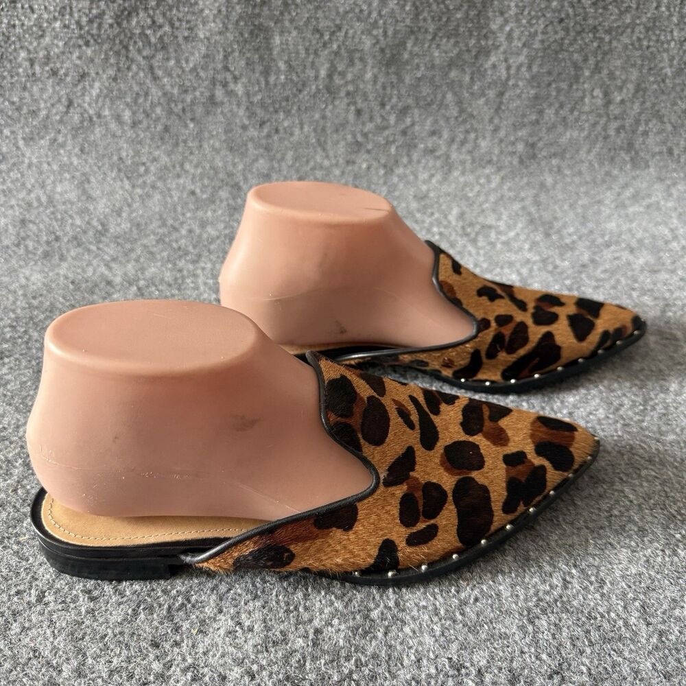Schutz Animal Print Pointed Toe Calf Hair Mule US 8B Slip-On Studded Flat Shoe